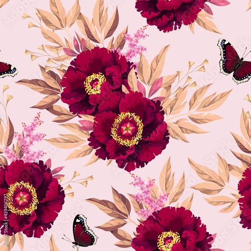 Vector seamless pattern with white tree peony
