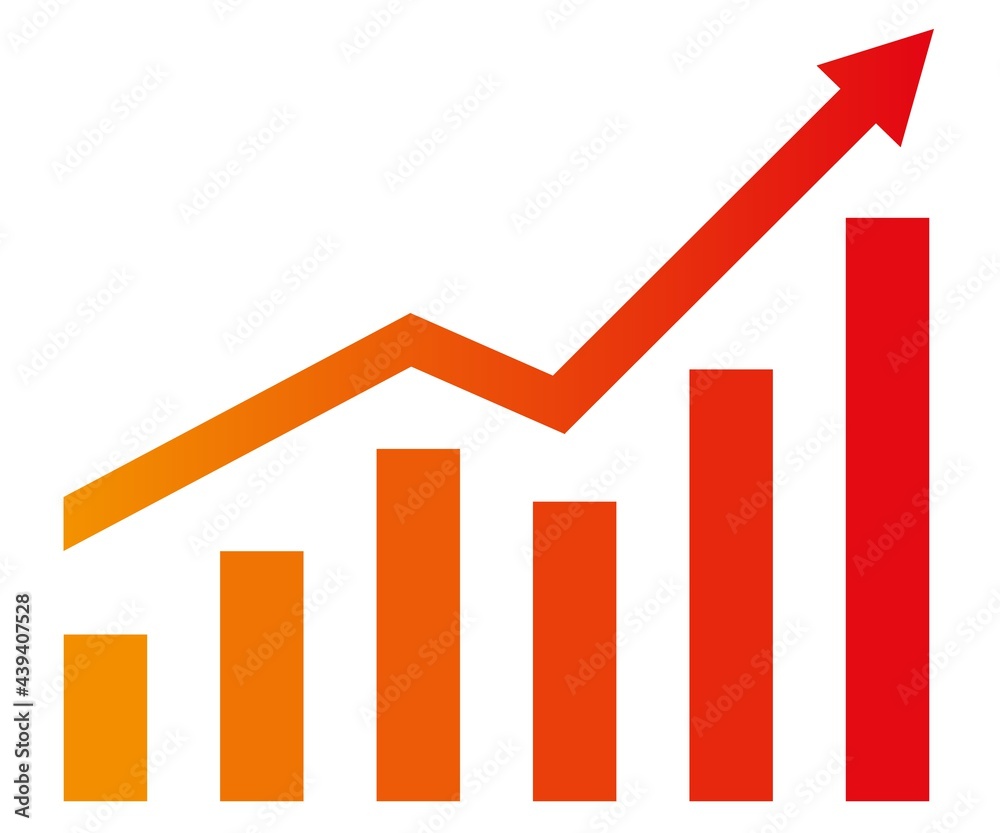 Graph with increase report. Diagram with rise and gain progress Graph with increase report. Diagram with rise and gain progress