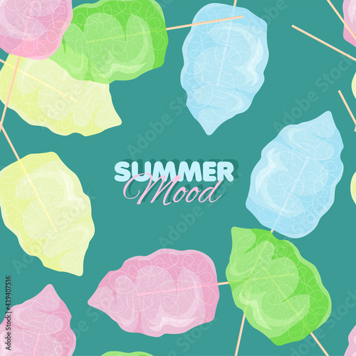 Cotton candy seamless pattern. Summer banner template. Vector illustration	