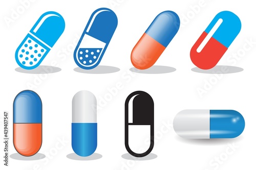 Collection of simple icon of medicine capsule pills