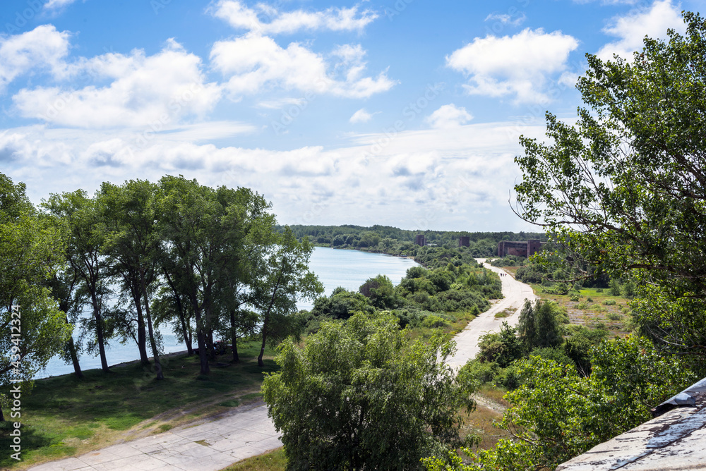 landscape top view of the coastline of the reservoir and trees on n Pillau Baltiysk Kaliningrad region landscape top view of the coastline of the reservoir and trees on n Pillau Baltiysk Kaliningrad region