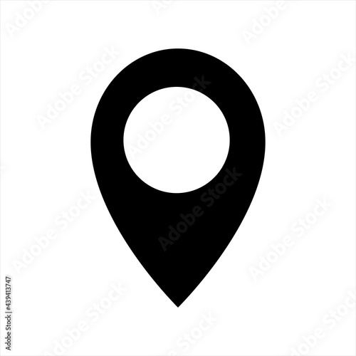 Black icon of simple forms of point of location. Map pin icon, filled flat sign isolated on white. Location point symbol, logo illustration.