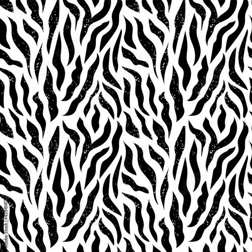 Black and white zebra seamless pattern. Exotic wildlife drawing. Print for modern fabrics, throw pillows, wrapping paper. 