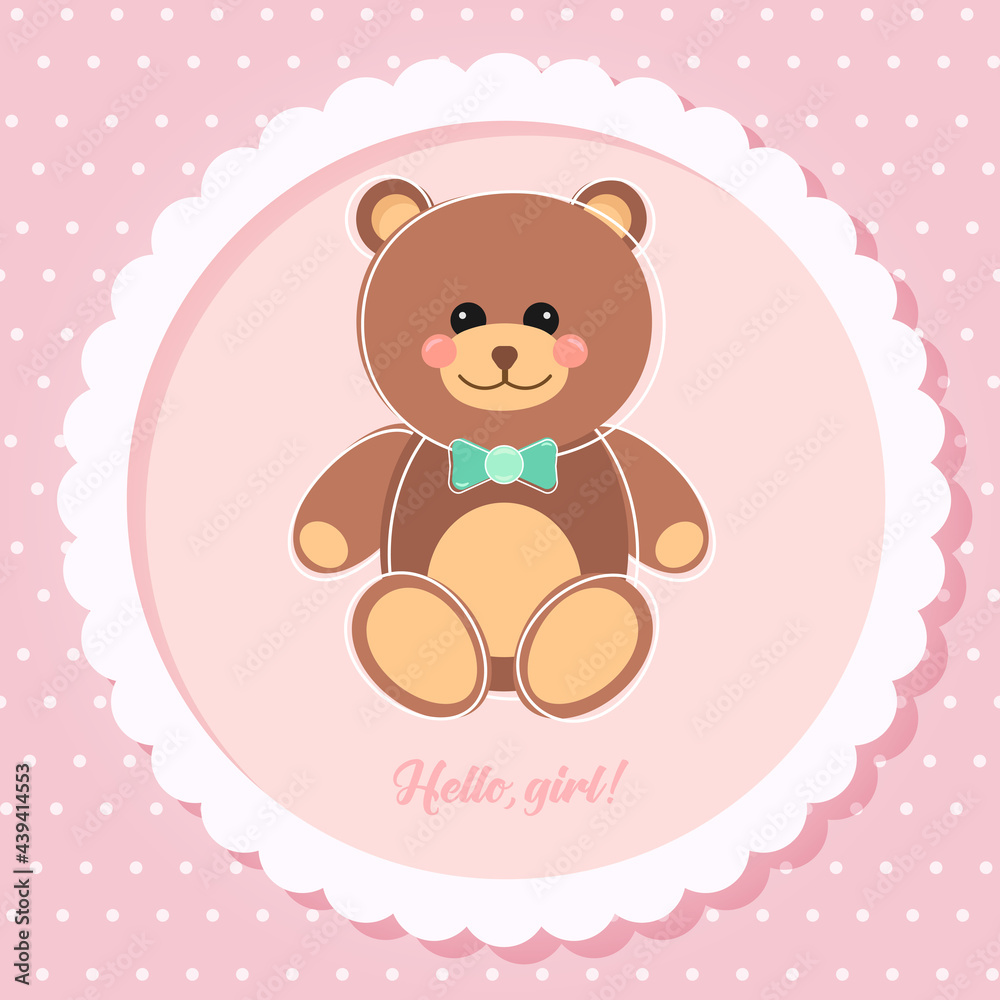 Vector cards for Baby Shower with cute bear. Hello baby.birthday card, vector image
