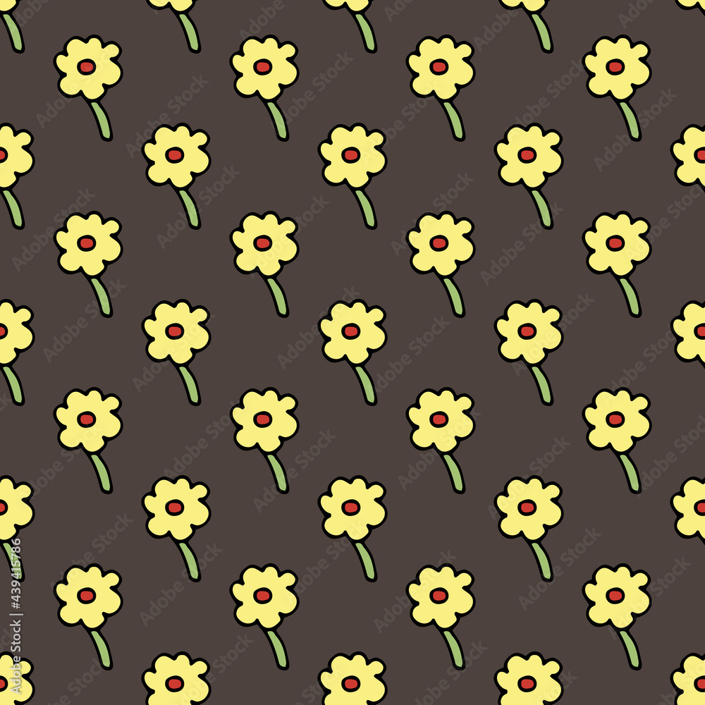Seamless pattern with flowers. Vector. Drawn by hand in a doodle style. Modern texture for your design can be used as wrapping paper, fabric, wallpaper. Seamless pattern with flowers. Vector. Drawn by hand in a doodle style. Modern texture for your design can be used as wrapping paper, fabric, wallpaper.