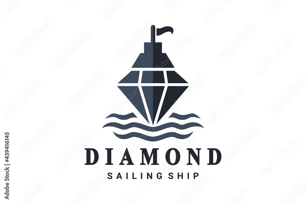 Simple Vector Logo Design shape Sailing Ship and Diamonds with style flat Minimalist Simple Vector Logo Design shape Sailing Ship and Diamonds with style flat Minimalist
