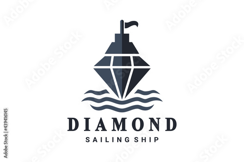 Simple Vector Logo Design shape Sailing Ship and Diamonds with style flat Minimalist