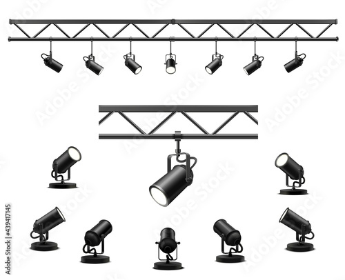 Lighting equipment set for an interview of a show contest or exhibition pavilion.