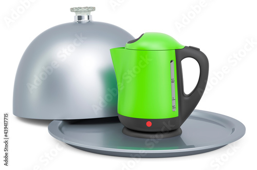 Restaurant cloche with electric kettle, 3D rendering