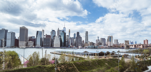 city skyline from the river New York usa sky clouds Manhattan  