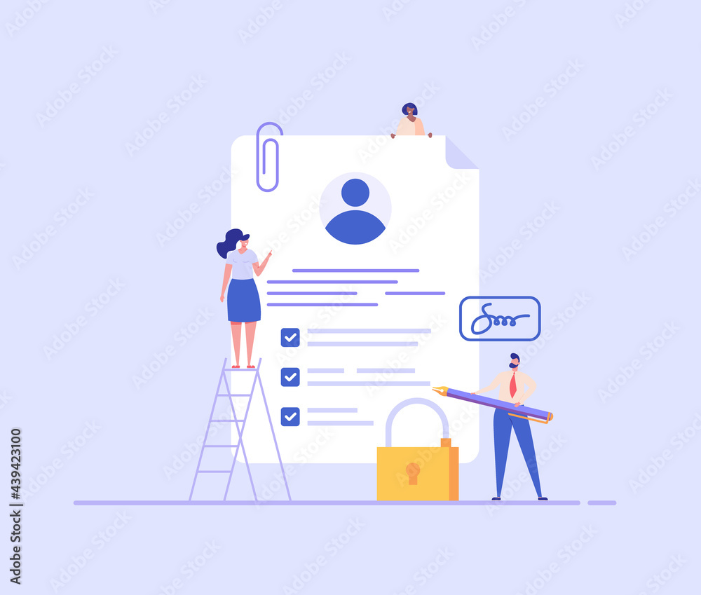 Terms and conditions concept. People signing document, protecting personal data, checking documents. Concept of account security, privacy policy, user agreement. Vector illustration in flat design Terms and conditions concept. People signing document, protecting personal data, checking documents. Concept of account security, privacy policy, user agreement. Vector illustration in flat design