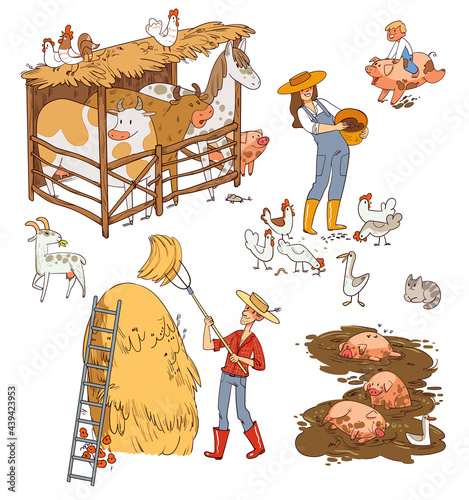 Farm life and farm animals. Funny cartoon character photo