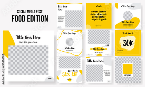 Set of editable square instagram post food milestone, promo, quote, engagement, moodboard, testimonial, education design vector template