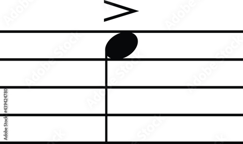 Black music symbol of Accent note on staff lines