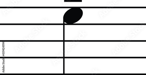 Black music symbol of Tenuto note on staff lines