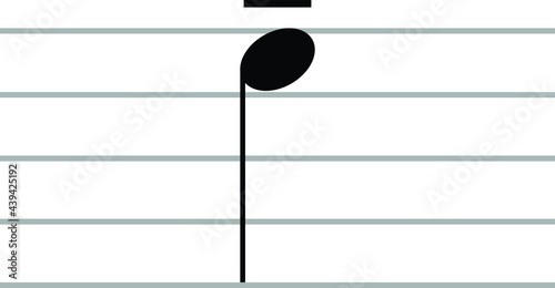 Black music symbol of Tenuto note on ledger lines