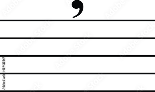 Black music symbol of Breath mark on staff lines