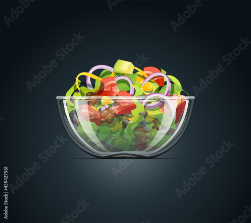 Salad in transparent bowl. Organic food.