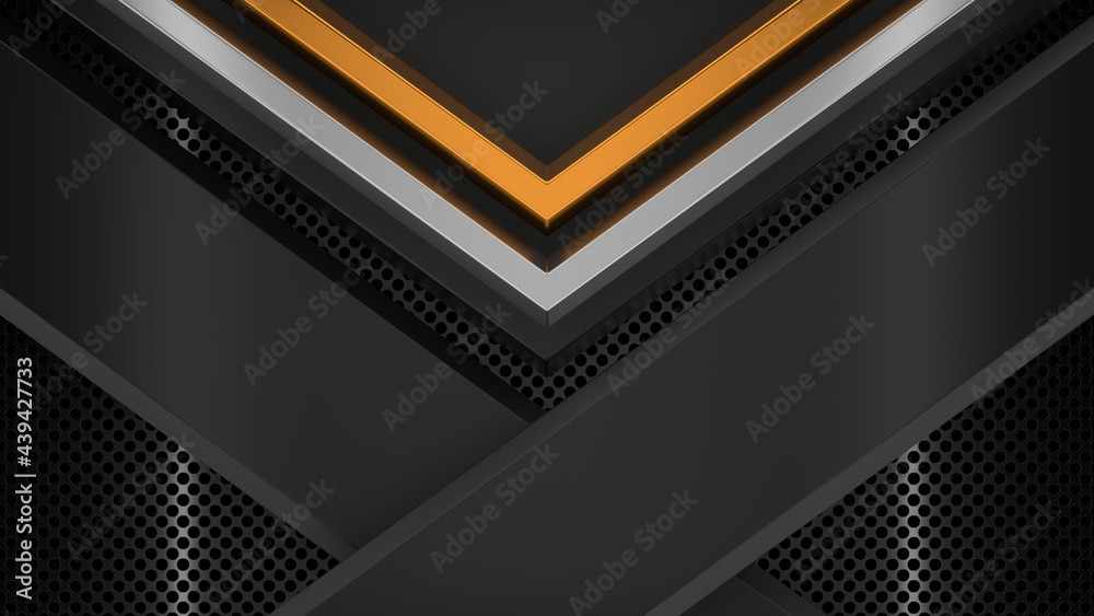 Obraz premium Abstract Plates On Dark Perforated Wall. Abstract Technology Background. 3D Rendering.