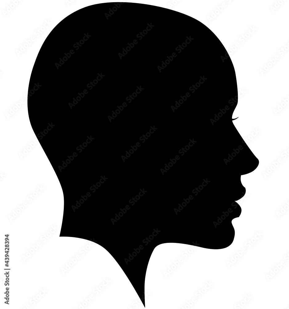 Black African American female, African woman profile picture. Girl from the  side without hair with a shaved head, a bald head with very short hair  styles, styling. vector illustration silhouette Stock Vector |