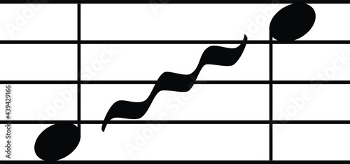 Black music symbol of Glissando or Portamento on staff lines photo