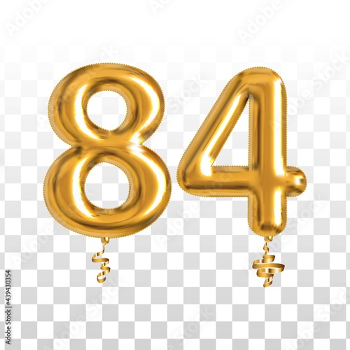 Vector realistic isolated golden balloon number of 84 for invitation decoration on the transparent background.