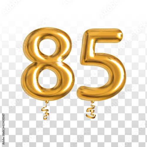 Vector realistic isolated golden balloon number of 85 for invitation decoration on the transparent background.