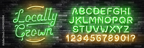 Vector realistic isolated neon sign of Locally Grown logo with easy to change color alphabet font for decoration and covering on the wall background.