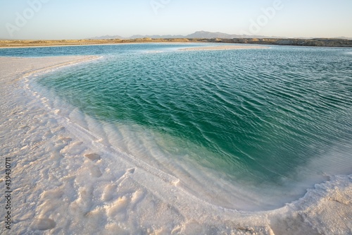 Aerial view of Feicui lake which is a salt lake in Qinghai, China. photo