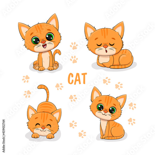 set of funny cartoon cats