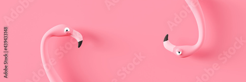 Funny pink flamingos on pink pastel background. Abstract decorative concept 3D Render 3D illustration