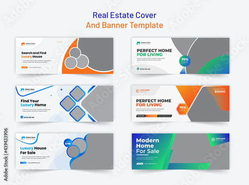 Real estate Facebook cover banner template design, modern abstract flat corporate real estate construction Facebook cover bundle, banner, timeline cover, social media post, web banner, template design