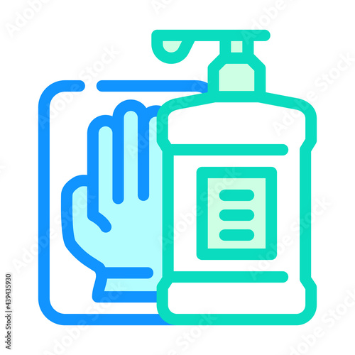 antiseptic and gloves in canteen color icon vector. antiseptic and gloves in canteen sign. isolated symbol illustration