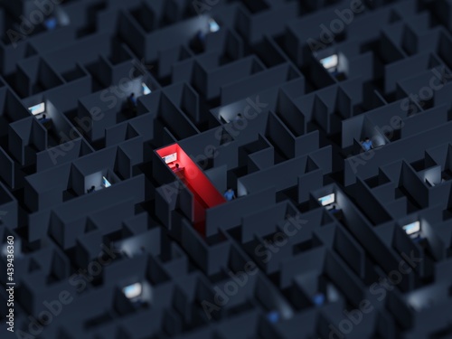 Office workers trapped in a maze. Workaholic, social isolation concept. Digital 3D rendering.