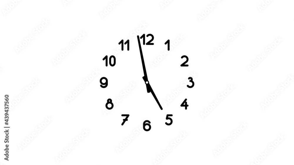 Funny spinning clock with reverse minute hand in 12 hour perfect seamless loop (4K 38400x2160, 12s/30fps).