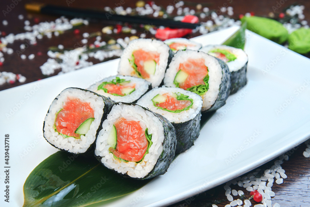 Sushi set, Japanese food, roll, Fresh and delicious sushi Japanese food.Image of Japanese food