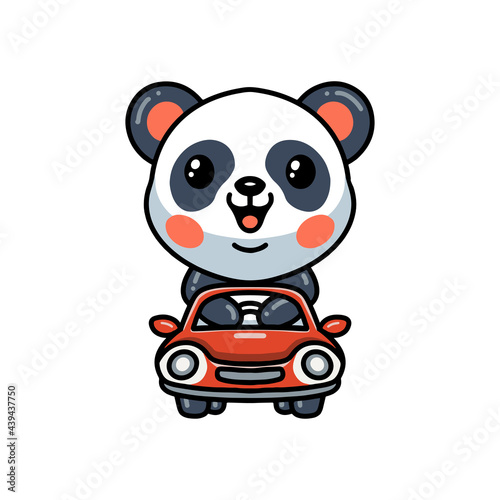 Cute panda cartoon driving the car