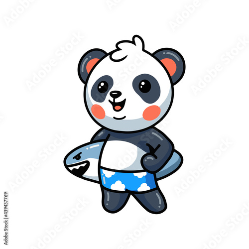 Cute little panda cartoon holding surfboard