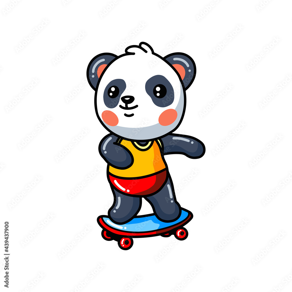Cute little panda cartoon play skateboard Cute little panda cartoon play skateboard