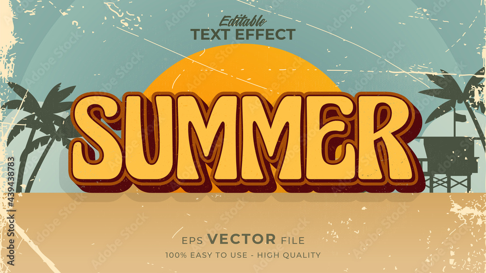 Editable text style effect - retro summer text in grunge style theme - obrazy, fototapety, plakaty 