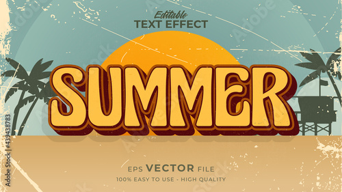 Editable text style effect - retro summer text in grunge style theme