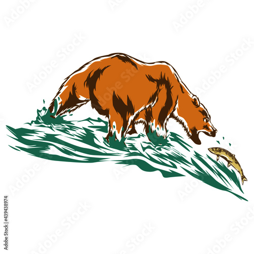Brown bear catch fish on the river