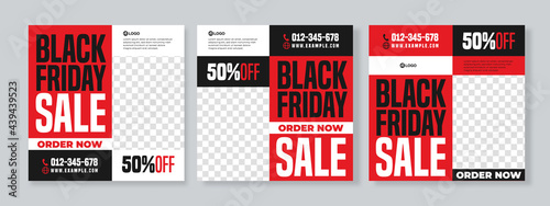 Set of three black friday sale social media pack template premium vector photo