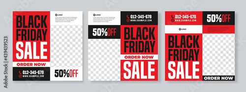 Set of three black friday sale social media pack template premium vector