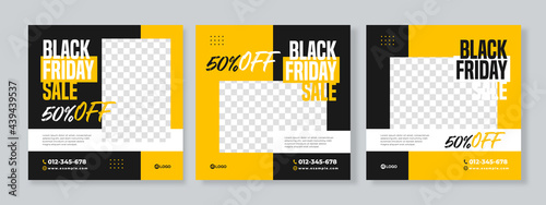 Set of three black friday sale social media pack template premium vector