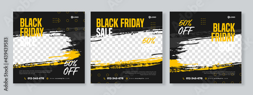 Set of three black friday sale social media pack template premium vector photo