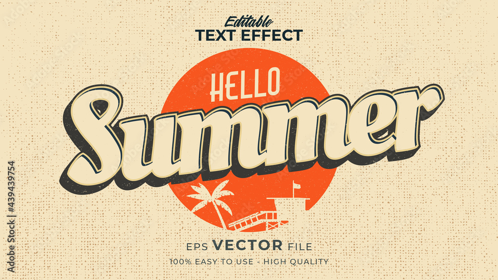 Editable text style effect - retro hello summer text in grunge style theme