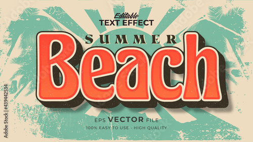 Editable text style effect - retro beach summer text in grunge style theme photo