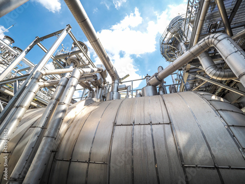 Drum for generator steam of HRSG boilers systems (Heat recovery steam generator) during construction in Combined-Cycle Co-Generation Power Plant. photo