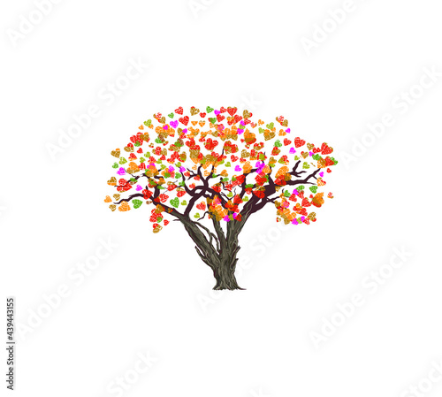 Abstract vibrant tree logo design with heart leaves
